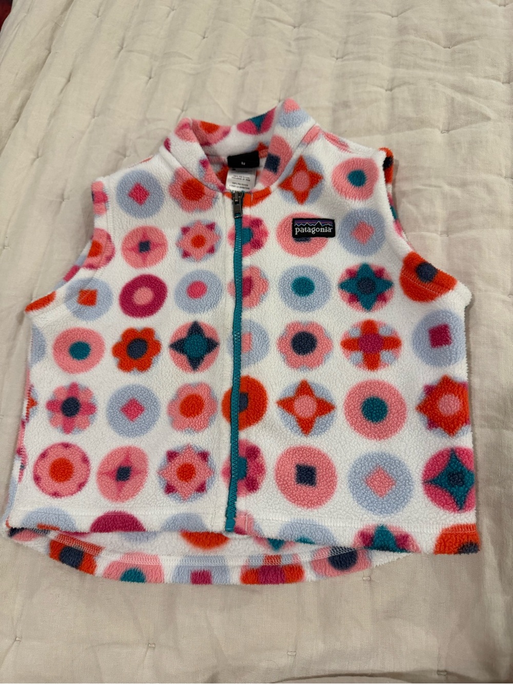 Patagonia Kids Fleece Vest - White with Pink, Red, Teal & Purple Circles